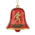 Detailed view of a red Christmas bell ornament featuring Bigfoot in Santa hat and holiday snowflakes. - 10cm / Bigfoot Bell No.17 (Style 17)