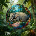 Acryl Elefant buntglas Stil runder hängender Sonnenfänger Detailansicht im Freien. - Elefanten-Stil (14) / 15x15x0.3cm