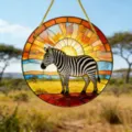 Nahaufnahme des Acryl Zebra Sonnenfängers im Freien, der im Sonnenlicht strahlt. - Zebra-Stil (23) / 15x15x0.3cm