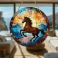 Acryl Buntglas Pferd hängende Sonnenfänger runde Fensterdekoration für drinnen draußen. - Pferde-Stil (32) / 15x15x0.3cm