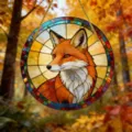 Acryl Fuchs Sonnenfänger Hängedekoration, rundes Glasmalerei Stil Kunstwerk für Innen und Aussen. - Fuchs-Stil (36) / 15x15x0.3cm