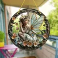 Detailed view of the acrylic painted fairy hanging ornament featuring a winged angel design in flowers. - Style 8