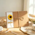 Vintage handmade kraft paper greeting card with 3D sunflower and twine bow for festival gift. - Sunflower (Artificial)
