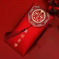 Sobre rojo de boda china de seda brotada hongbao con borla y bordado de doble felicidad - Feliz Matrimonio Brocado (6138359361970)