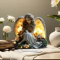 Illuminated acrylic angel tabletop decoration with warm LED lights for home office decor. - Style 1