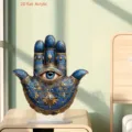 Vista detallada del soporte de acrílico mal de ojo mano de Hamsa con patrón craquelado. - Estilo 7 / Altura 20cm con Base