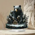 Exquisita escultura de familia de oso negro de resina, decoración naturalista para el hogar. - Estilo 10 / Altura 20cm con Base