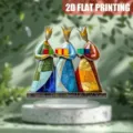 Primer plano detallado del adorno acrílico de impresión plana 2D con figuras de reyes. - Estilo 13 / Altura 20cm con Base