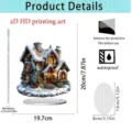 Christmas 2D acrylic house ornament desktop decoration with waterproof design and clear size details. - Style 1