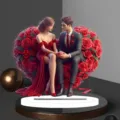 Vista detallada del soporte de acrílico de pareja romántica con fondo de corazón de rosas. - Estilo 23 / Altura 20cm con Base