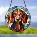 Detailed view of the stained glass dachshund wall hanging, vibrant colors, clear texture. - 15*15*0.3 / Style 3