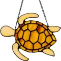 Stained glass sea turtle suncatcher detail, colorful window hanging decor for home. - 6