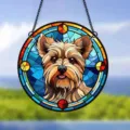 Stained glass style Yorkshire Terrier acrylic hanging pendant round wall decor window ornament - 5