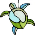 Stained glass sea turtle suncatcher window hanging with hanging chain for home decor. - 9