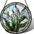 Exquisite stained glass Lily of the Valley hanging suncatcher window detail display. - 6