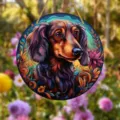 Acrylic dachshund hanging sign colorful dog wall art decoration round pendant for home decor - 8