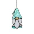 Stained glass gnome suncatcher window hanging decor with teal textured hat and chain - 13