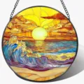 Acrylic stained glass suncatcher sunset ocean wave hanging home garden decor pendant - 10