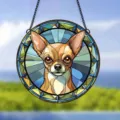 Acrylic Chihuahua dog hanging ornament stained glass style wall decor round pendant 01 - 11