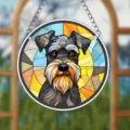 Acrylic stained glass schnauzer dog hanging ornament detailed close-up wall decor piece. - 12