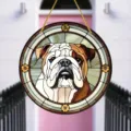 Stained glass bulldog acrylic hanging ornament, round wall decor for home, window, and garden. - 13