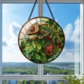 Stained glass chameleon window hanging, decorative suncatcher panel for home decor details - Chameleon