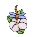 Close-up detail of the colorful dragonfly and flower hanging suncatcher ornament. - 18