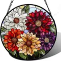 Detailed view of colorful floral acrylic suncatcher hanging decoration for home and garden. - 14