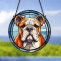 Acrylic dog pendant stained glass style circular wall hanging ornament for home decor detail view - 15
