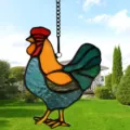 Stained glass rooster suncatcher window hanging, vibrant colorful hanging pendant for garden decor. - 20