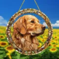 Acrylic Golden Retriever stained glass hanging ornament, colorful round wall decor. - 18