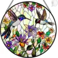 Stained glass hummingbirds suncatcher window hanging acrylic floral decor for home garden - 19