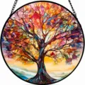 Colorful tree acrylic suncatcher hanging ornament, vibrant stained glass home garden decor. - 20