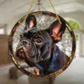 French Bulldog stained glass effect hanging ornament acrylic round wall decor for home - 24