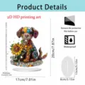 Acrylic rhinestone dog ornament desktop decor with sunflower and base 20cm height. - Style 9