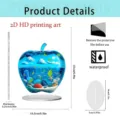 2D acrylic crystal apple ocean world decor piece detail showing dimensions and features. - Large Edge 14.5-15 / 17