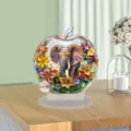 2D acrylic flat apple ornament with elephant and floral art design for room decor. - Large Edge 14.5-15 / 21