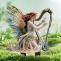 Acrylic fairy garden stake with harp and colorful wings, magical outdoor potted plant decoration. - Harp Fairy
