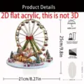Detailed view of 2D flat acrylic Christmas ferris wheel ornament with clear dimension specs. - Style 1 / 25cm