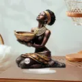 African woman acrylic flat ornament decorative figurine with basket for home holiday table decor - Style 2