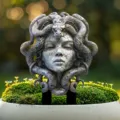 Medusa garden stake statue featuring detailed snake hair and cracked stone texture for outdoor decor - Style 3 / 20cm