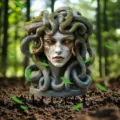 Detailed Medusa head garden stake with moss and snake hair, perfect for outdoor yard decor. - Style 2 / 20cm