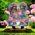 Acrylic garden stake double fairy elf flower hat outdoor potted plant decorative yard art - 30cm / Style 4