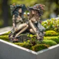 Detailed view of fantasy magic elf figurine couple resin garden ornament decor for outdoor patio. - 30cm / Style 6