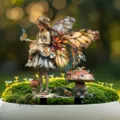 Garden fairy figurine with butterfly wings and mushroom decor for outdoor potted plants. - Fantasy Fairy