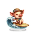 Cute cartoon surfing pig acrylic standee desktop home room decoration gift ornament - Style 15
