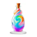 Close-up of a colorful magic potion bottle acrylic standee, vibrant rainbow swirl desktop decor. - Style 24