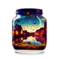 Decorative acrylic jar standee featuring starry night landscape art for home desktop room decor. - Style 25