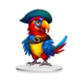 Detailed view of the cute cartoon pirate parrot acrylic standee with vibrant colors and clear print. - Style 27