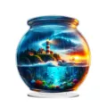 Creative Acrylic Stand Desktop Home Decor Fantasy Lighthouse Ocean Jar Shape Ornament - Style 29